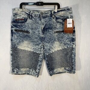 Akademiks Jeanius Blue Denim Acid Wash Shorts Zipper Pockets Men's 38 New
